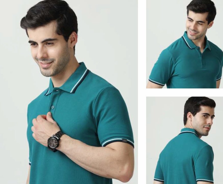 M&S Polo T-shirts TIPPING Aqua Blue